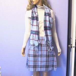 WORLD PEACE TARTAN BLUE WOOL KILT SKIRT & MATCHING LAMBSWOOL LONG SCARF
